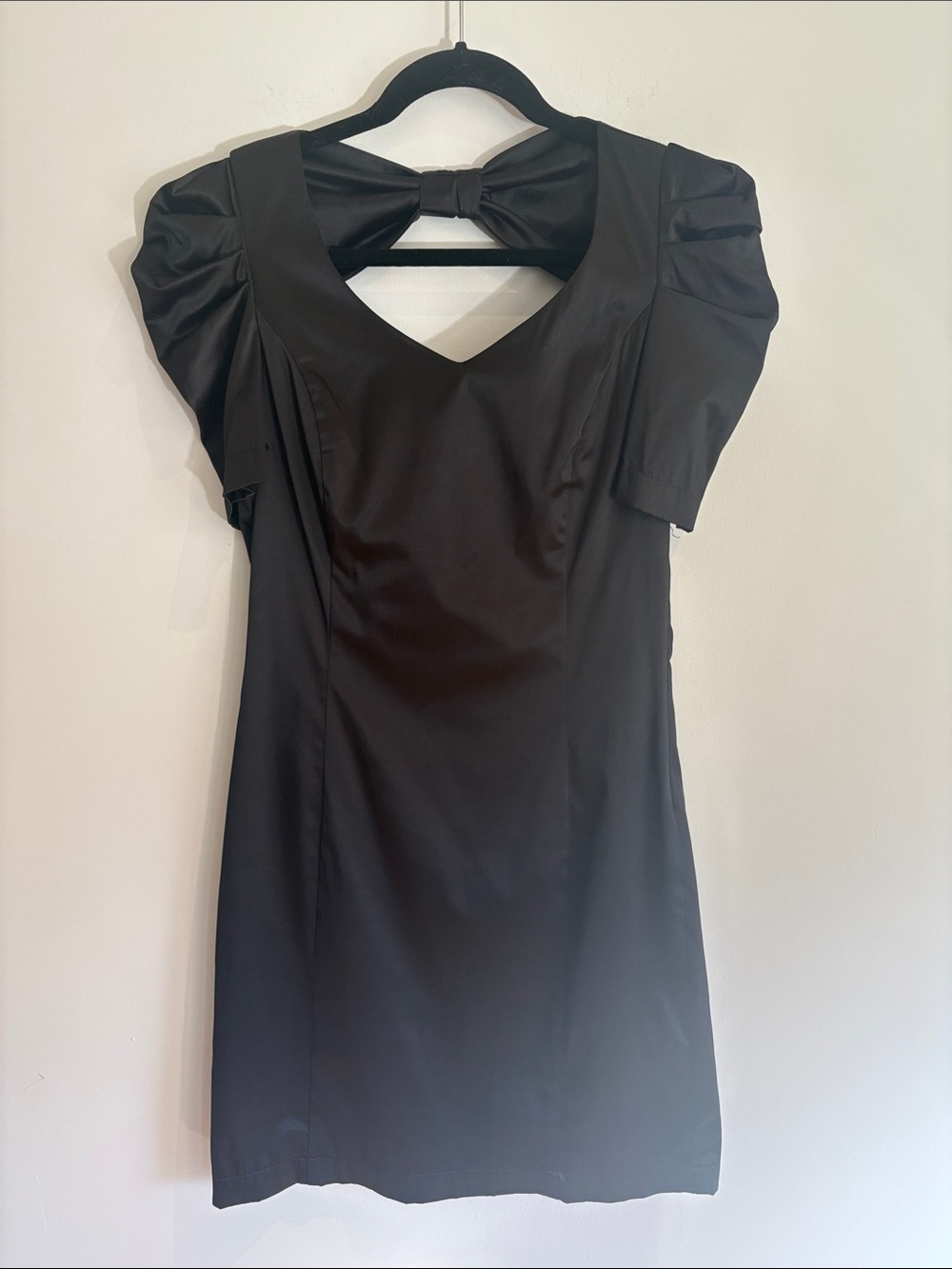 Vero Moda Black Satin Puff Sleeve Bow Back Dress Size 4